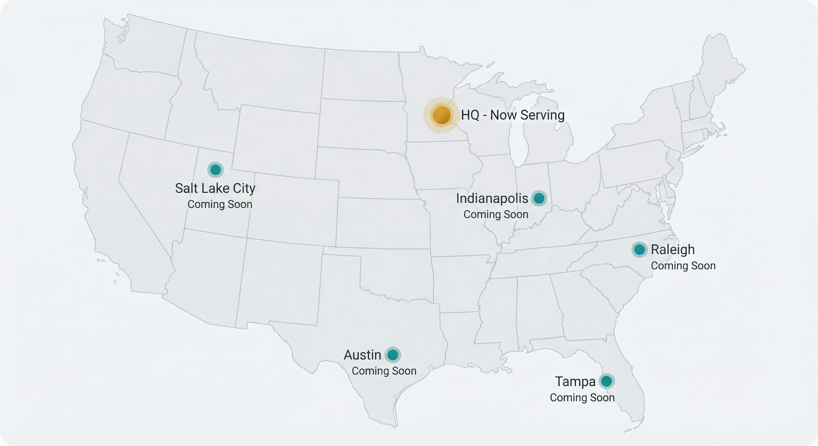 InsightScoop nationwide expansion map showing launch cities across the US