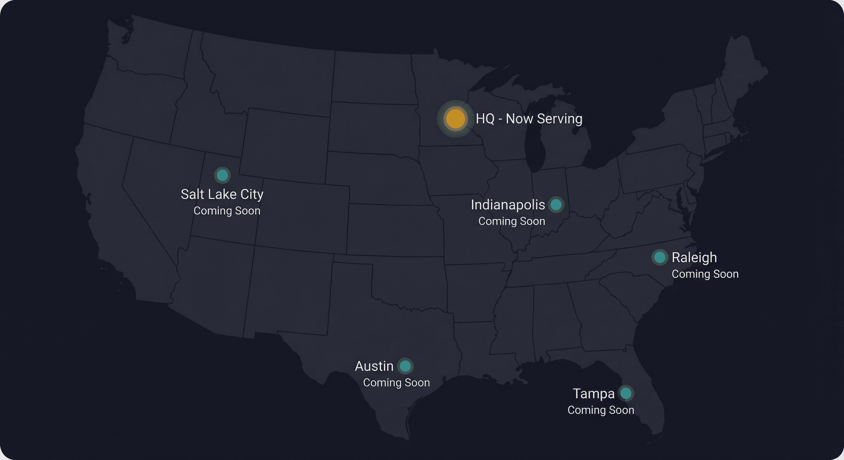 InsightScoop nationwide expansion map showing launch cities across the US
