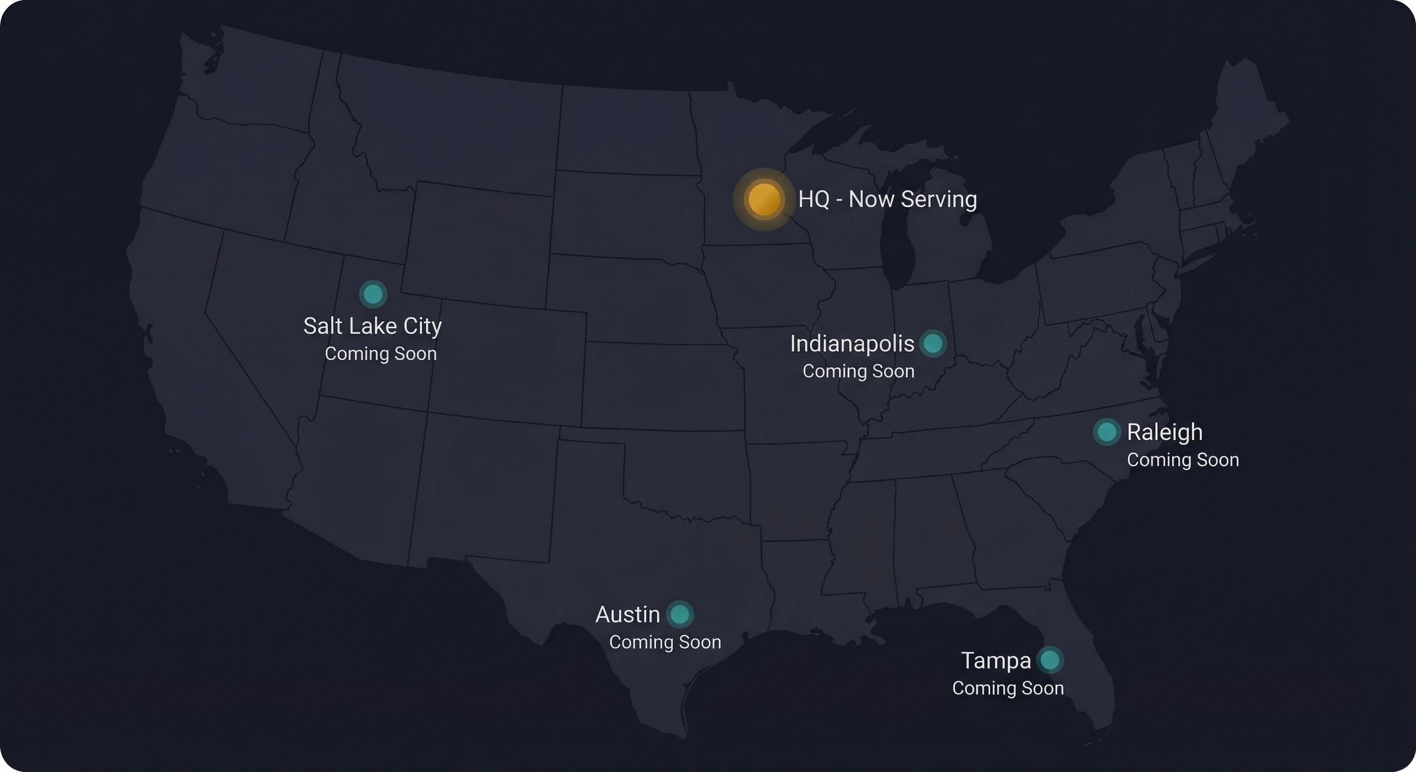 InsightScoop nationwide expansion map showing launch cities across the US
