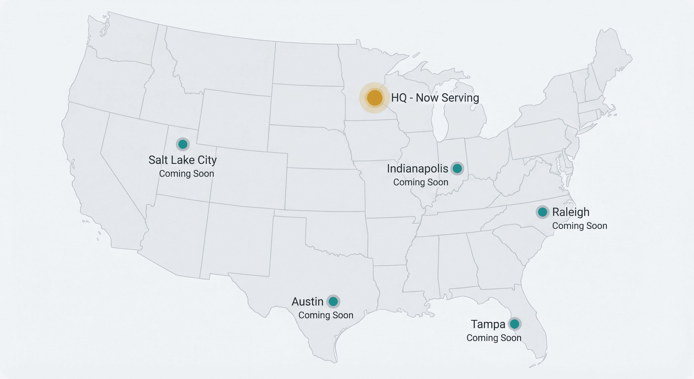 InsightScoop nationwide expansion map showing launch cities across the US
