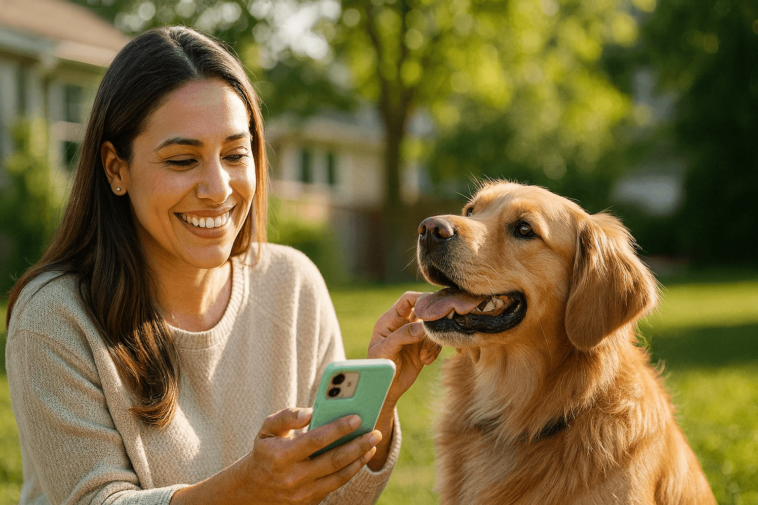 Owner using the wellness app with a dog